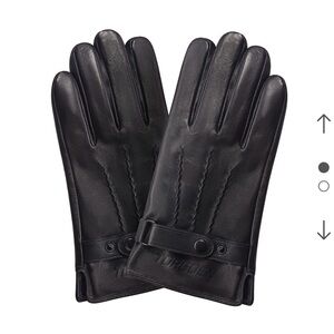Torgoen Men's Black Leather Dress Gloves with Snap Wrist Strap